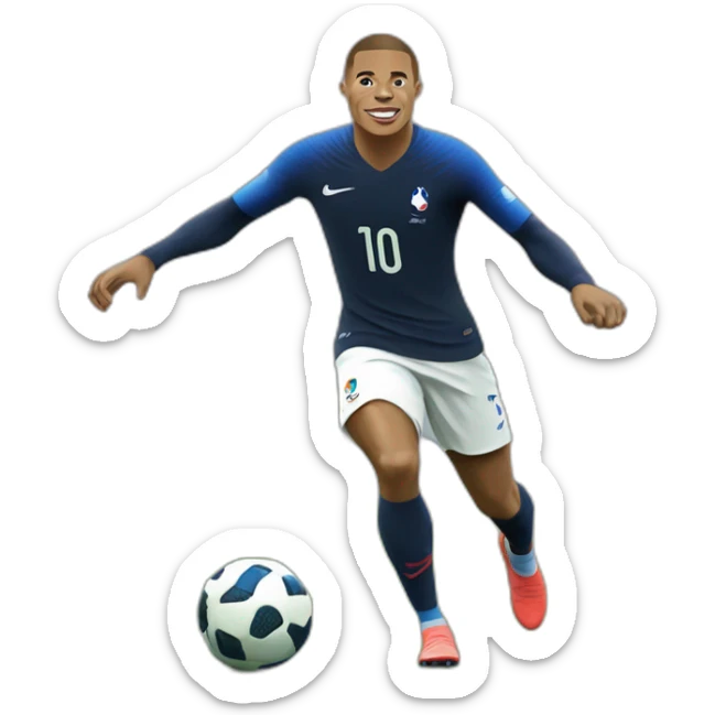 Kylian Mbappé jouant au foot avec l'équipe de France sticker