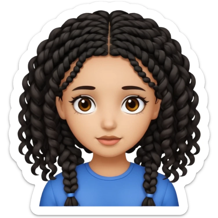 a girl with curly dark brown hair and dark brown eyes. add a best friend who is black with black braids and dark brown eyes sticker