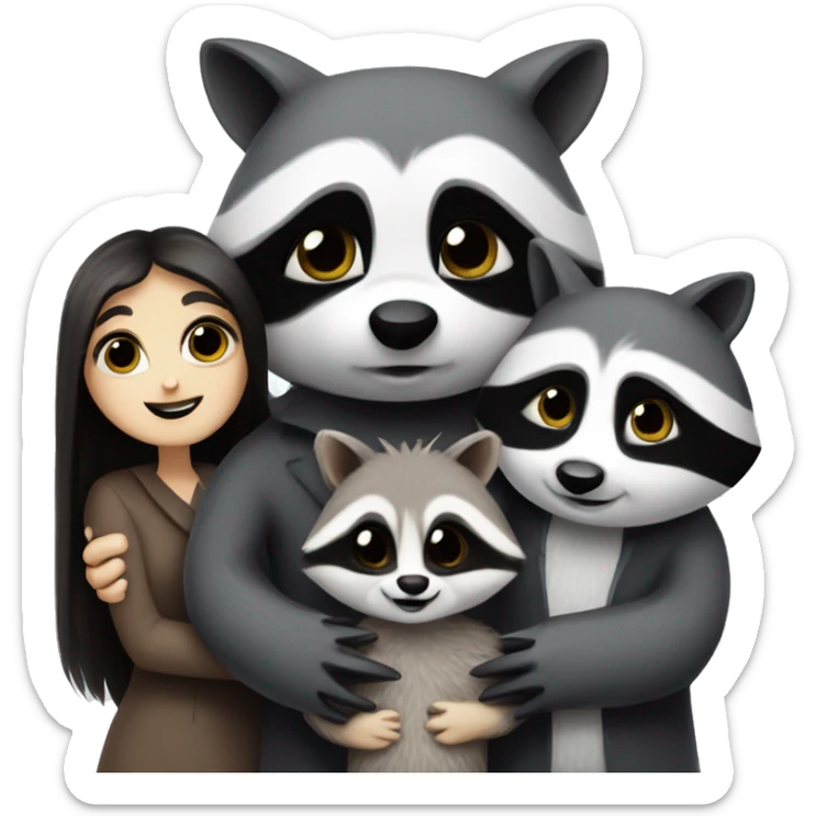 Addams, family, cute raccoon, hugging raccoon family sticker