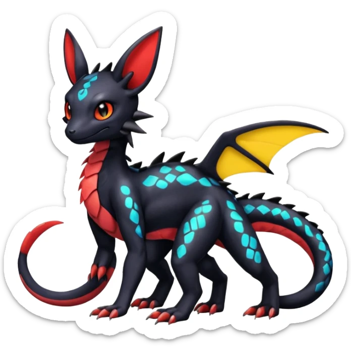 Cute Exotic Colorful Guilmon-Salandit-Umbreon-Fakémon-hybrid-creature (full body)  sticker