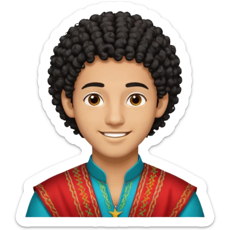 Young man with black curly hair cascade Haircut and light dark skin, moroccan / amazingh race sticker
