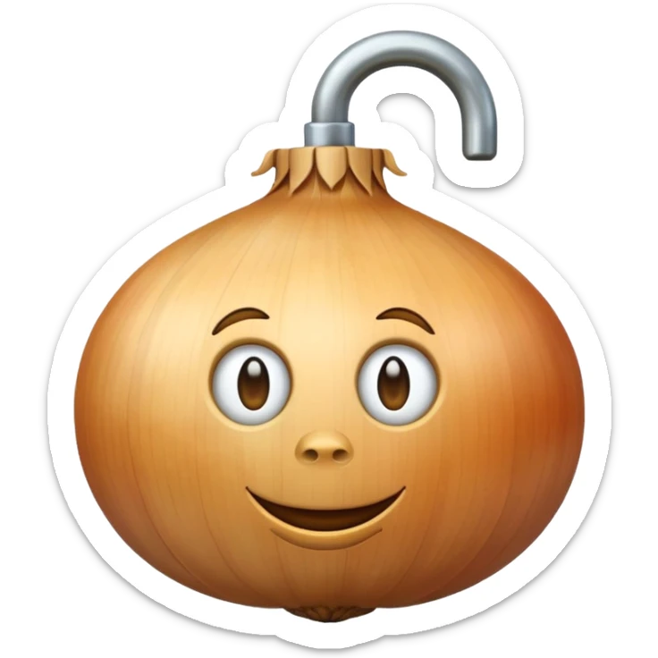 An onion emoji in the style of Apple emoji with a window and a knocker. sticker