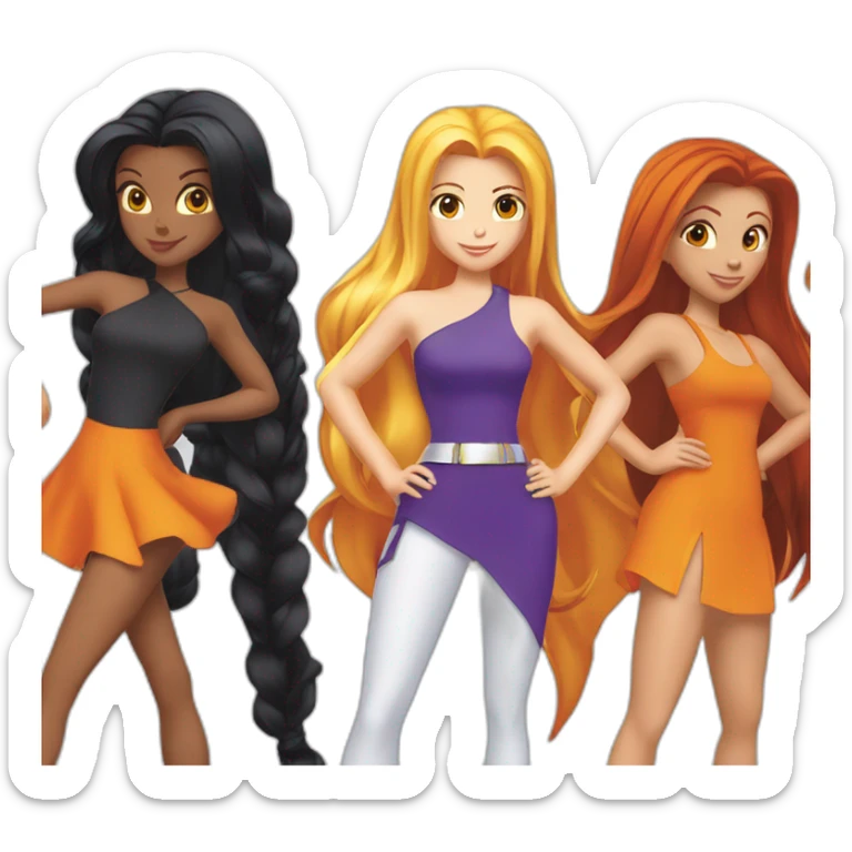 totally spies 3 girls with blond-hair black-hair orange-hair sticker