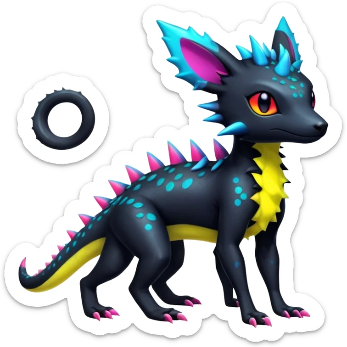 Cute Colorful Neon Exotic Salandit-Aurorus-Umbreon-Fakémon-hybrid-creature (full body)  sticker