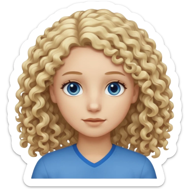 Curly blond blue eyes. Long hair cool beige blond. Longer hair beige ash blonde. sticker