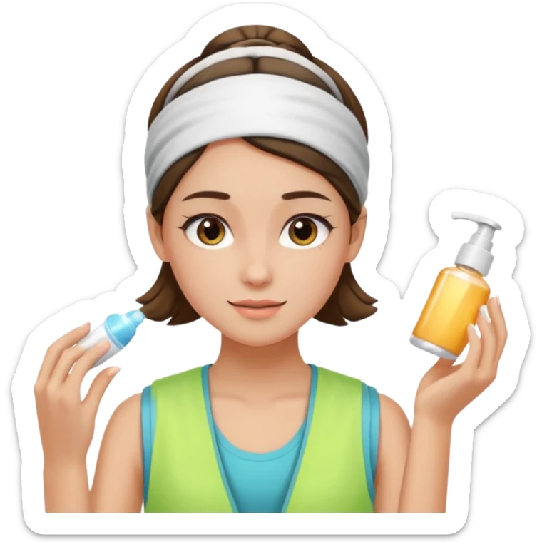 Clean girl aesthetic emoticons, apply skincare products, headband, glowing skin, vest, soft lighting
 sticker