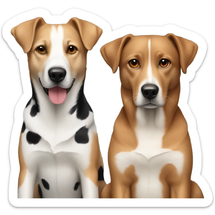 2 dogs sitting with eachother one dog is tan lab with black spots other dog is red heeler  sticker