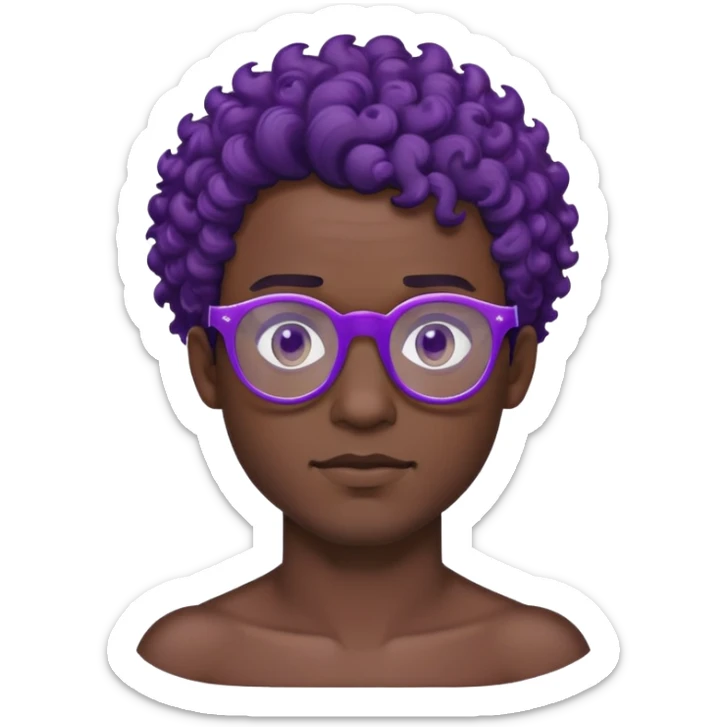 male wearing purple tinted glasses, no shirt, curly short black hair sticker