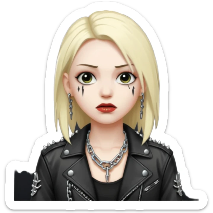 A fan of heavy extreme music, a metalhead in chains with rivets on a leather jacket sticker