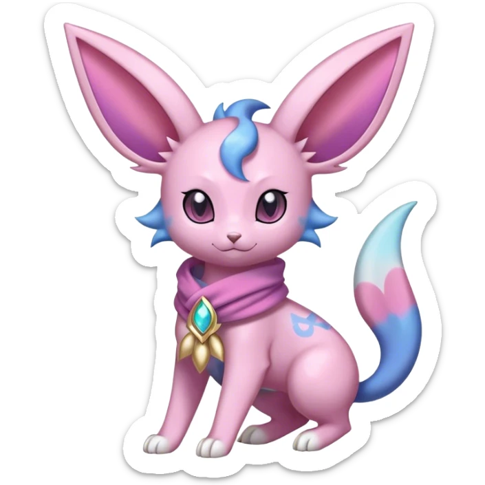 Shiny Cool Sparkly Cute Espeon-Sylveon-Nidorino-Fakemon-hybrid-fusion with a scarf full body sticker