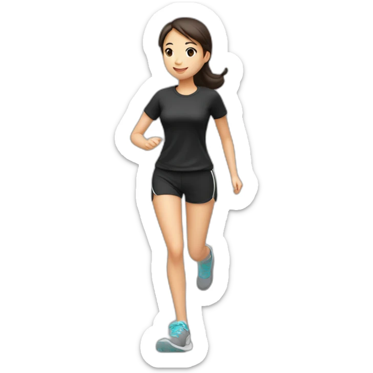 asian girl，jogging，black shirt and shorts，full body，side view sticker