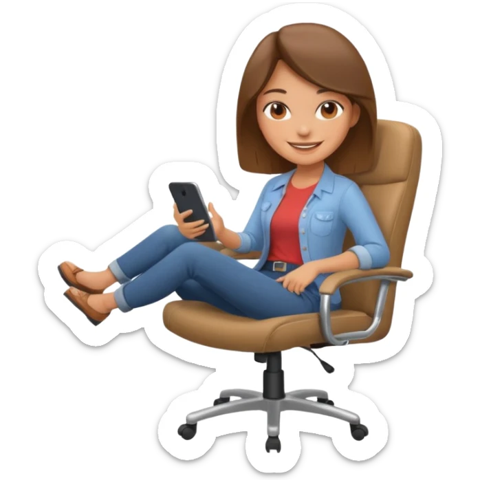 Cartoon faced girl relaxing in an office chair and smiling  sticker