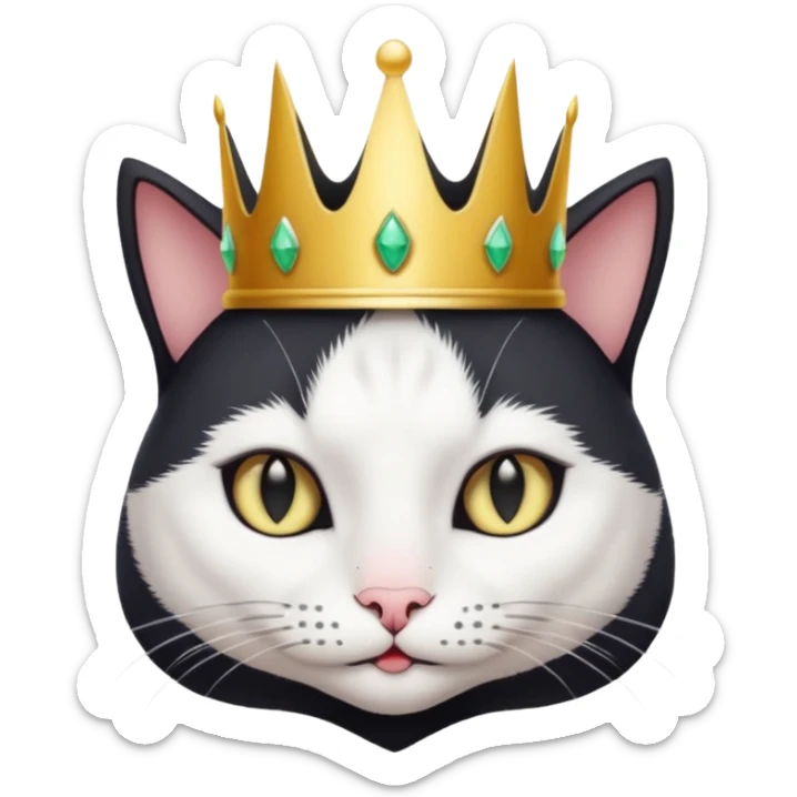 Black and white Cat THAT is queen of witches wearing crown sticker