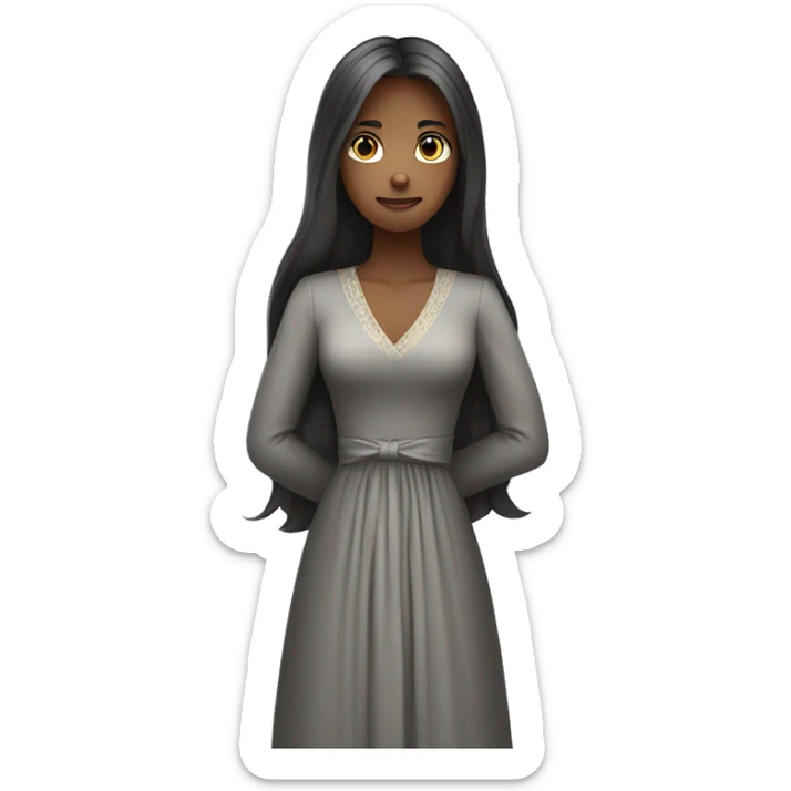 A young women with long hairs in formal dress standing and folding her hands sticker