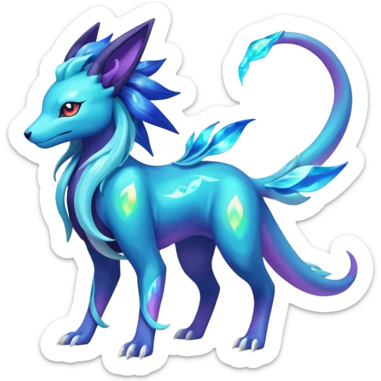 Shiny Irideacent Nebula Suicune-Aurorus-Salandit-Glaceon-Meganium-fusion (full body) sticker