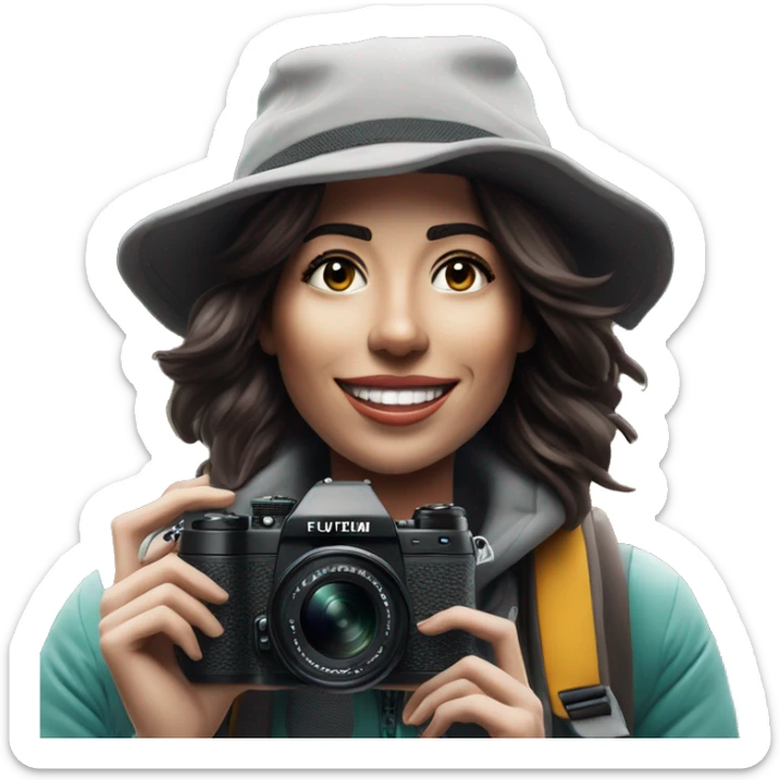 woman photographer fujifilm camera hiking taking photo brunette sticker