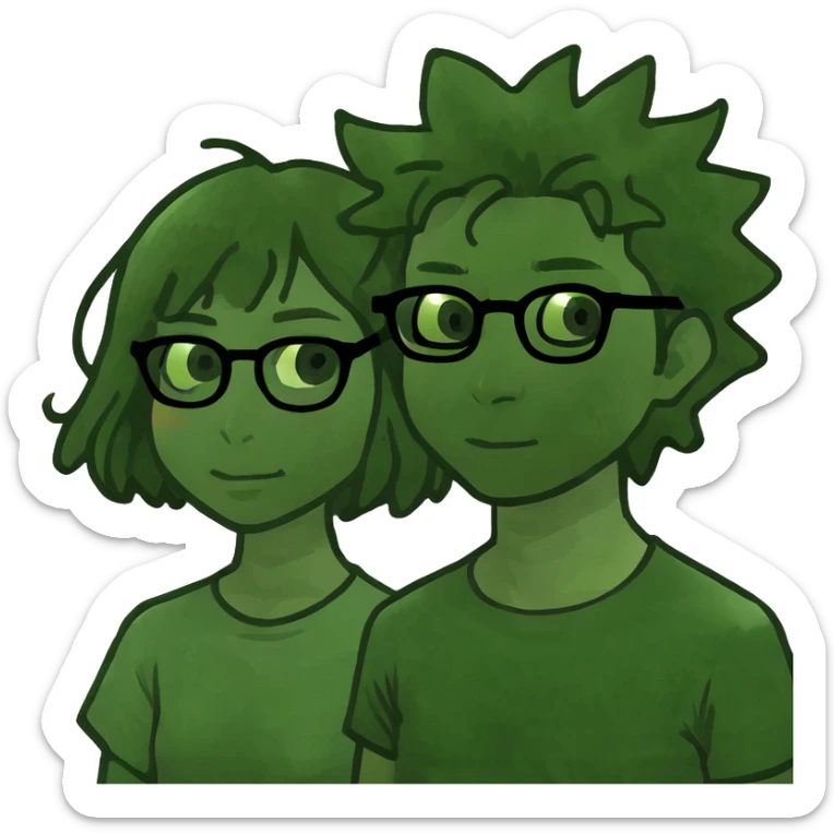 asian girl with glassed curly hair boy  sticker
