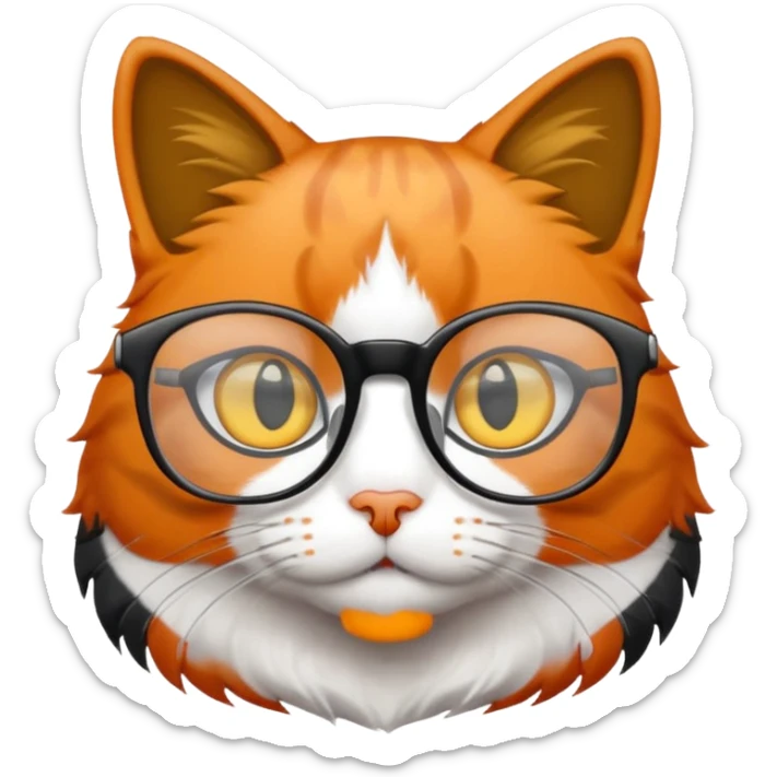 un gato de tres colores naranja, negro y blanco con gafas de leer sticker