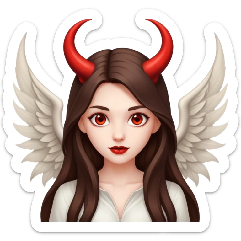 beautiful pale brunette girl with long hair with devil horns and wings sticker