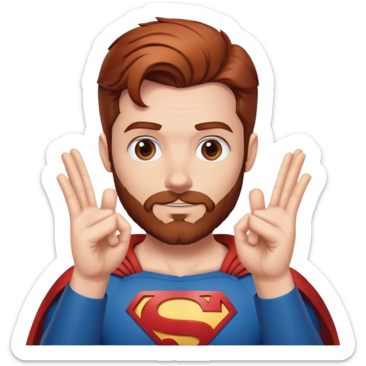 Adult Superman with redish brownish hair and full beard making hand heart emoji sticker