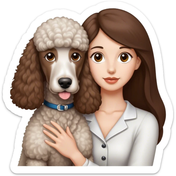 Long straight brown hair brown eyes beautiful women The white standard poodle you're holding sticker