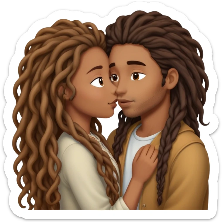 Long curly hair brown girl, long dread brown boy, couple kissing sticker