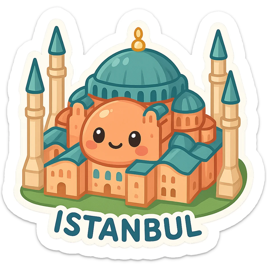 Isometric illustration of Istanbul, featuring photorealistic Hagia Sophia sticker