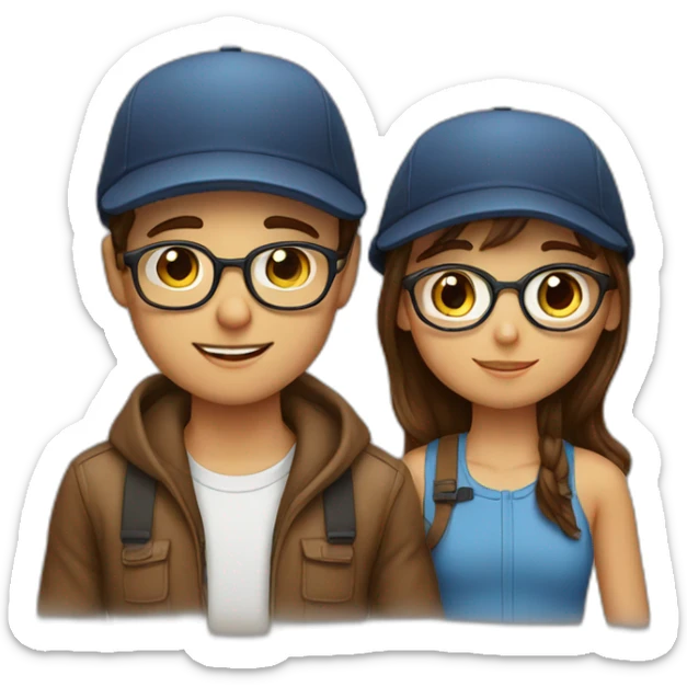 A Girl with Brown Hair and glasses in Love with a Boy with a cap and glasses sticker