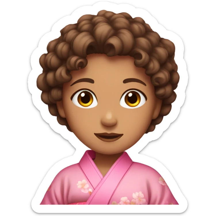 Girl with brown curly hair and brown eyes wearing an pink kimono  sticker