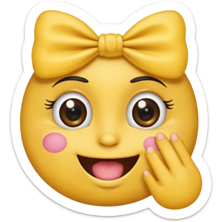 Şimdi sana bir tane emoji göstereceğim eli ağzında gözlerinde kirpik kafasında da kurdele olsun sticker