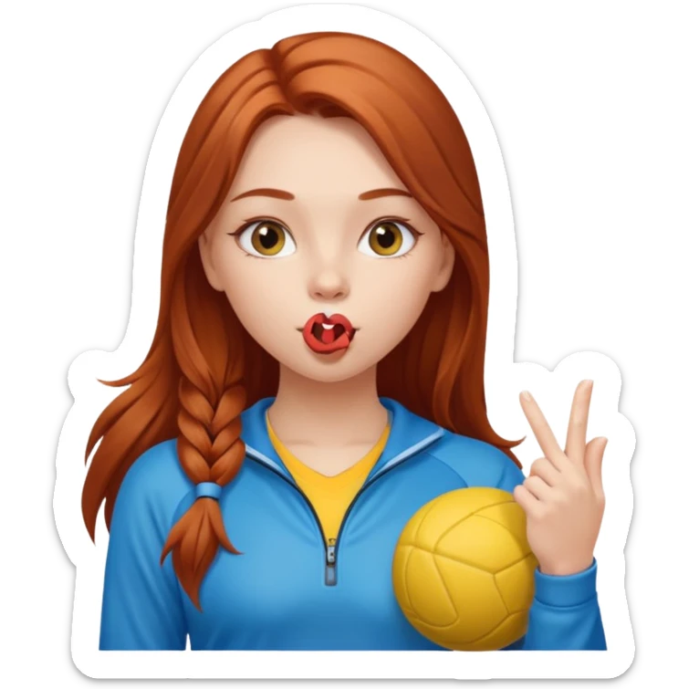 A cute ukrainian girl, with long auburn hair, playing sports, she's blowing a kiss. sticker