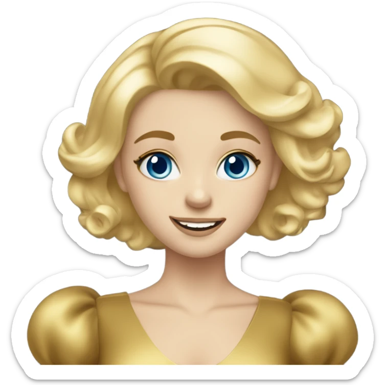 Blonde girl with blue eyes in gold dress at New Year’s party sticker