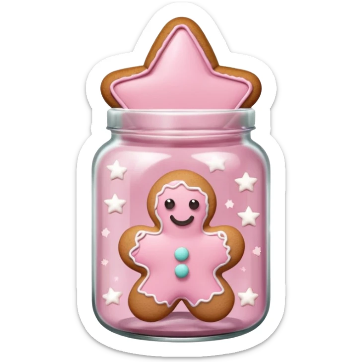 pastel pink christmas gingerbread cookies in jar with pink lid and a star sticker
