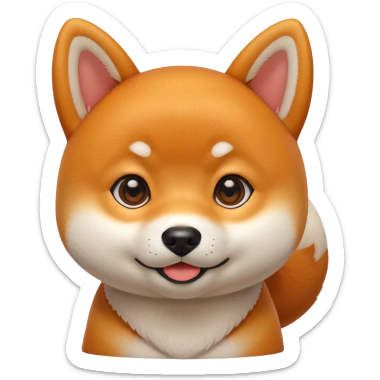 3 month old Shiba Inu mascot emoji, confident expression, big glossy eyes, soft fur texture simplified, 3D cartoon style, vibrant orange color, studio lighting, clean background, minimal, high detail, 4K sticker