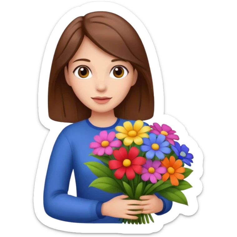 brown hair woman with big bouquet of flowers sticker