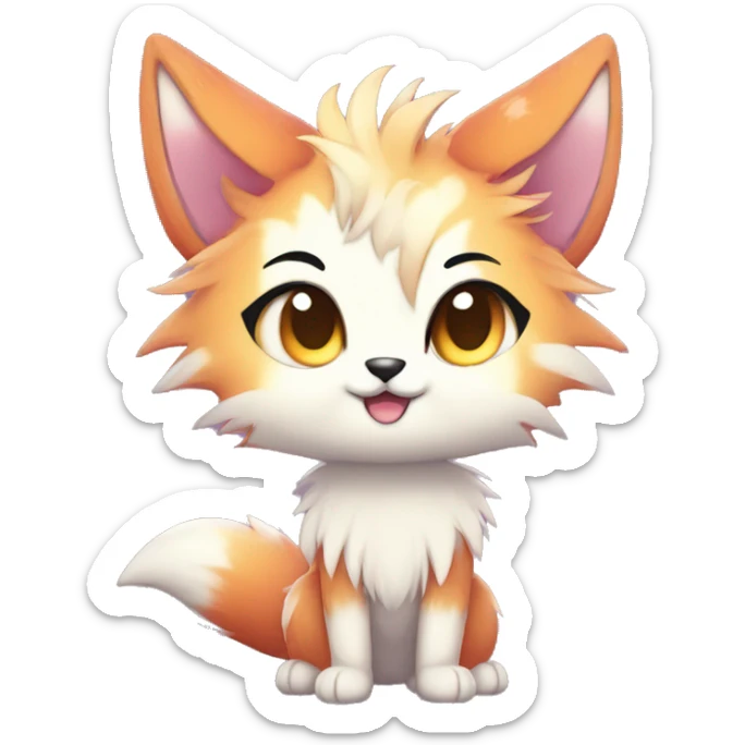 a colorful shiny sparkle-furry fur-sona kemono-style-chibi-style cat-fox-Fakémon-hybrid full body sticker