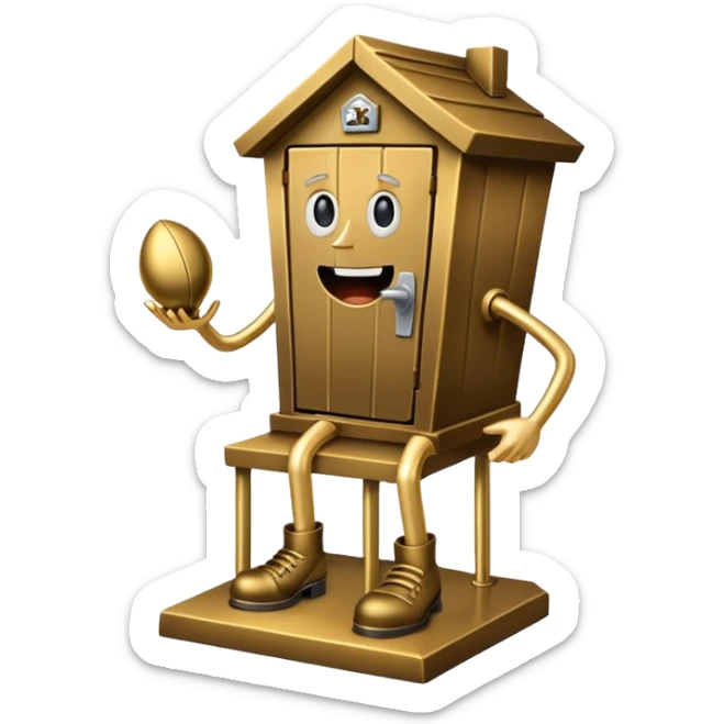 A "I STINK AT FANTASY FOOTBALL" trophy featuring an outhouse-shaped figure with legs on a metallic base - perfect for commemorating league losers.​​​​​​​​​​​​​​​​ sticker