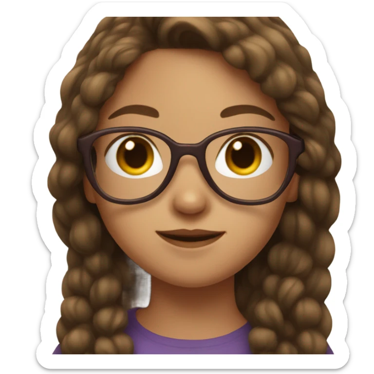 Girl with brown hair wearing heart shaped glasses sticker