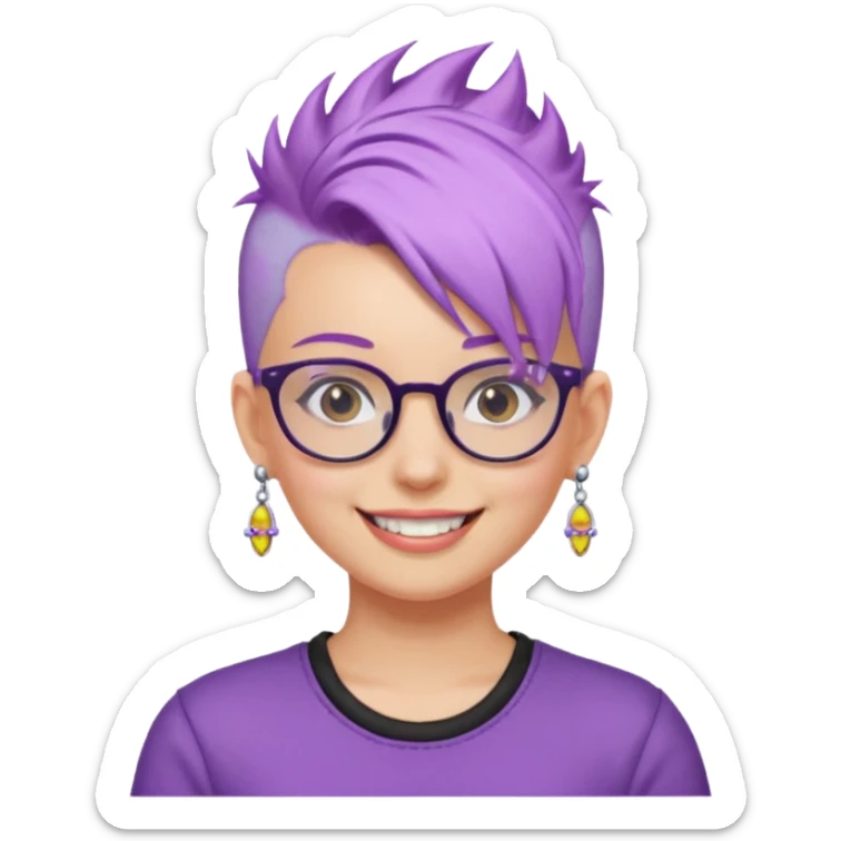 light purple hair girl mohawk with earrings and glassess sticker