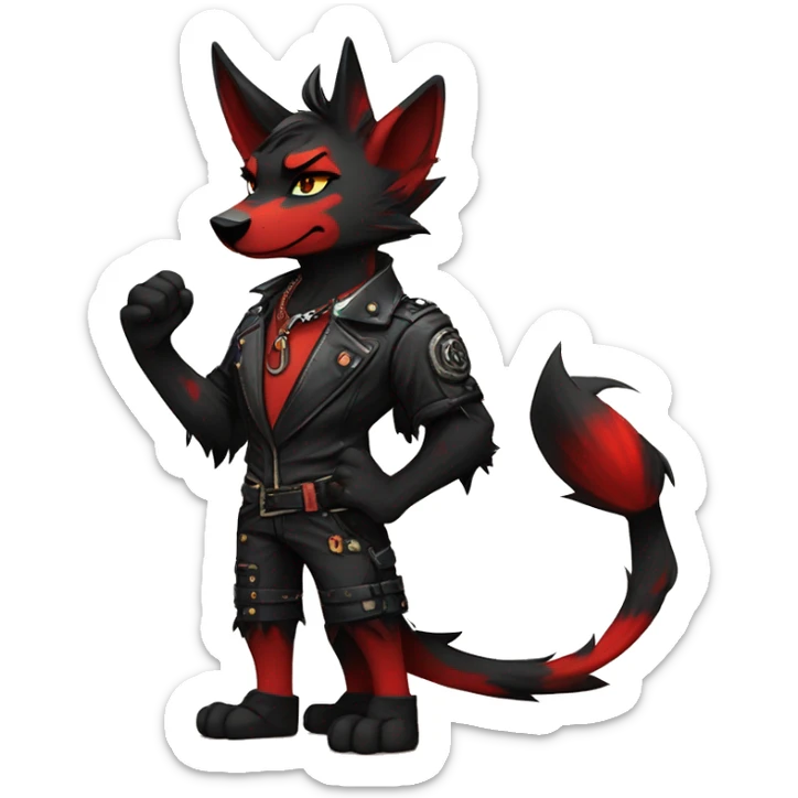 cool edgy anthro black red animal fursona by griffsnuff & LiLaiRa & Falvie with badass colors and a spiked collar full body sticker