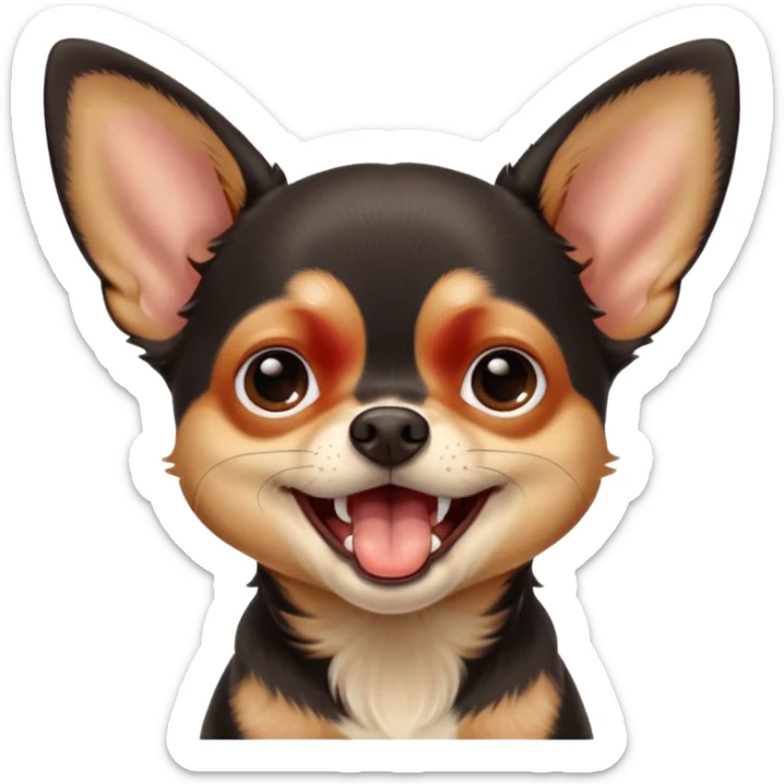 A high-resolution digital illustration of a cute black and tan chihuahua yawning. portrait in a clean, semi-realistic style sticker