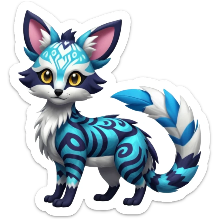 Futuristic furry fluffy floofy feathery tribal marked Genet-Absol-Kyurem-Zeraora-Primagen-fusion-creature  sticker