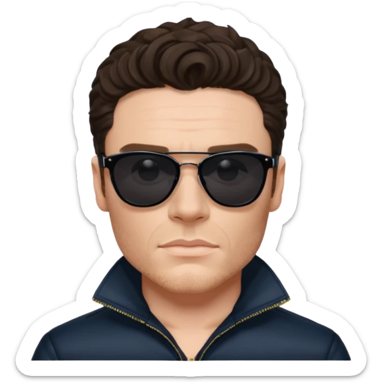 Richard Madden as his character in the Bodyguard TV series, with sunglasses on and an earpiece. sticker