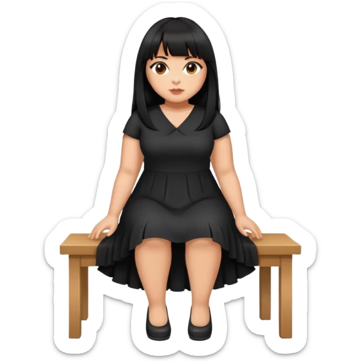 Latina girl with bangs black long hair plus size with black dress and crossed legs sticker