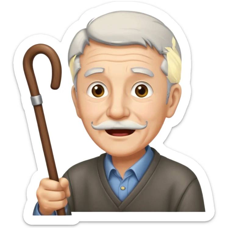 A grey-hair grandpa fan with cane in hand, cheer loudly with youthful spirit. sticker