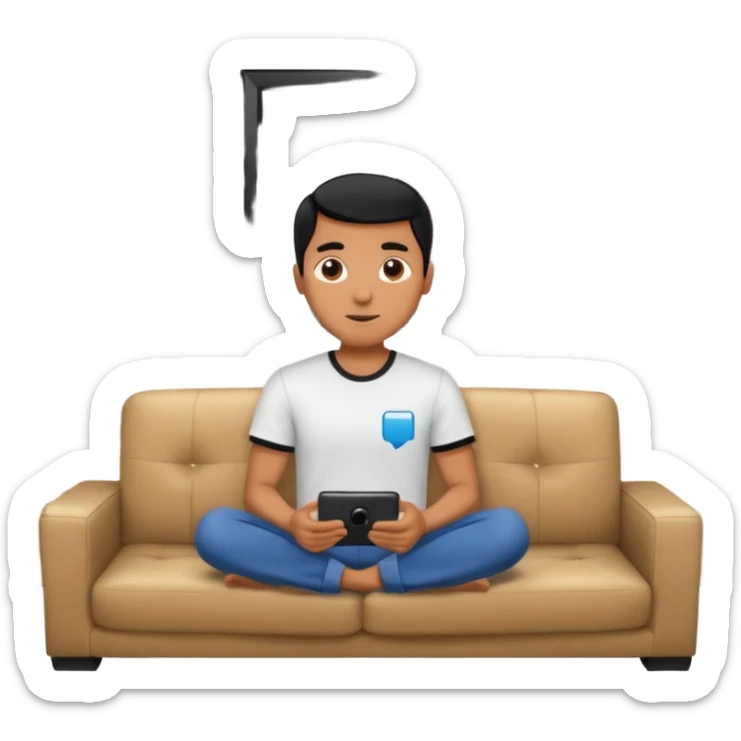 A man photographed from behind, sitting on a sofa and watching the news on TV on a modern flat screen. The setting is a living room. sticker