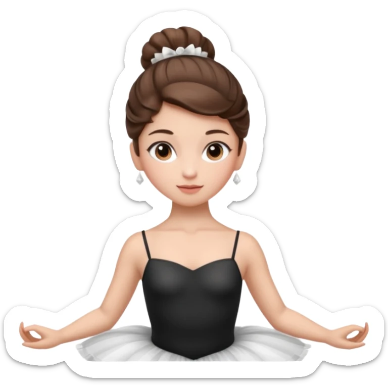 Cinematic Realistic Ballerina Portrait, depicted with lifelike skin texture, subtle rosy undertones, and soft natural lighting that enhances the gentle contours of her face. Her intricately detailed Brunette hair is elegantly styled in an updo, sticker