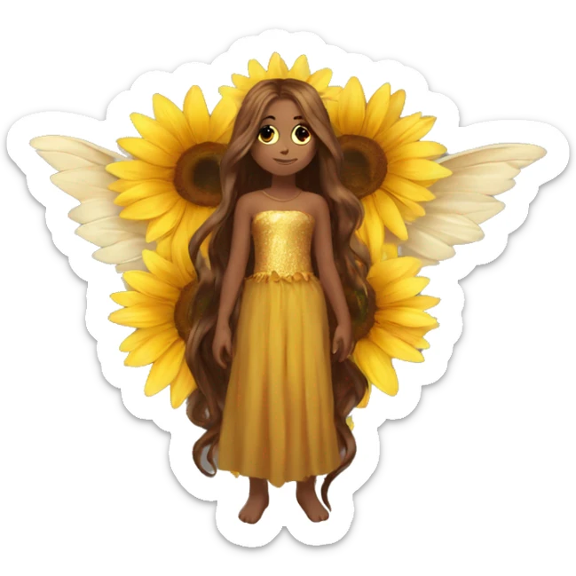 big wings, sunflower, Beautiful, fairy, gold, brown, long hair sticker