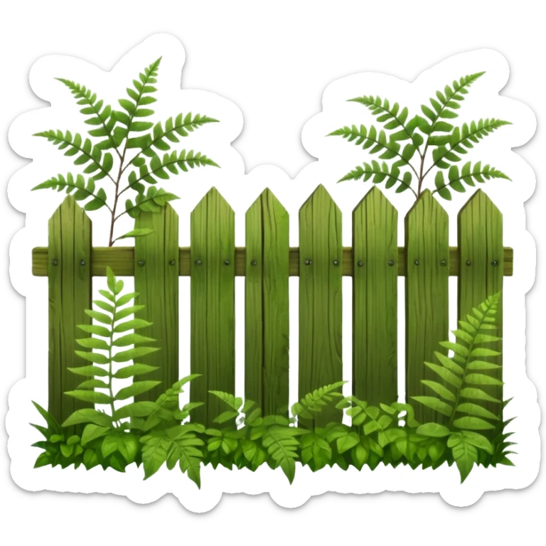 wooden fence and plants, ferns sticker