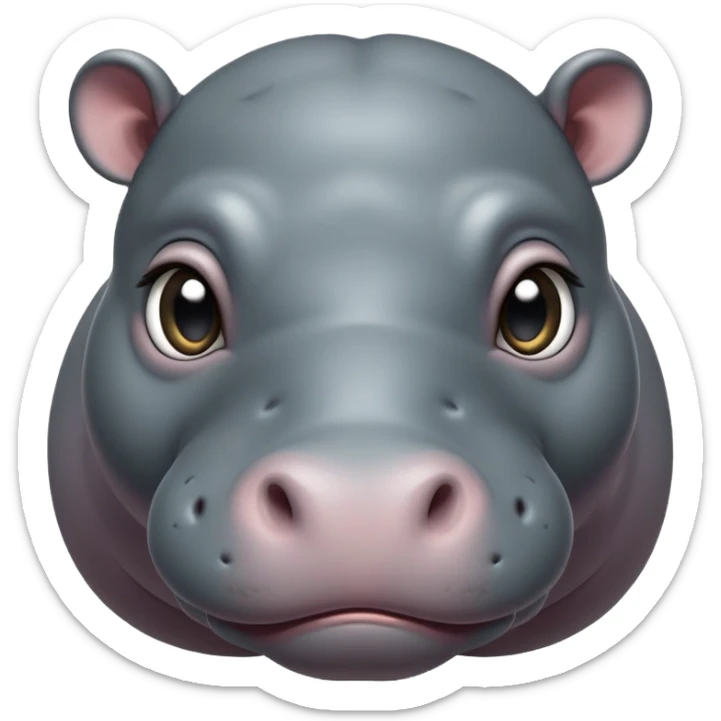cinematic-cute baby hippo-portrait-emoji,-poised-and-regal,-with-a-massive,-robust-build-and-a-smooth,-sleek-slate-gray-hide,-deep-set-soulful-eyes,-simplified-yet-sharp-and-sophisticated-features,-highly-detailed,-glowing-with-a-soft radiance sticker